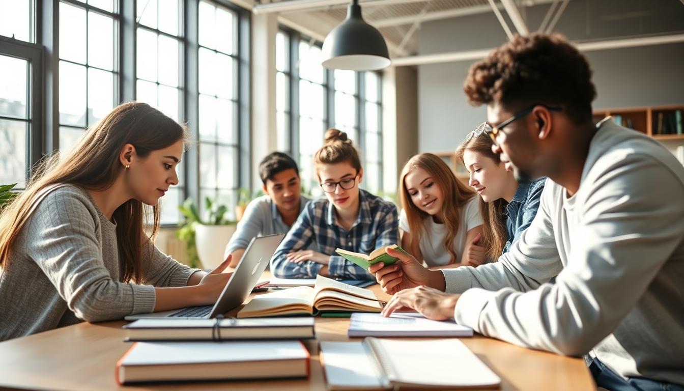 Students collaborating in study space